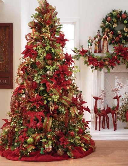 another christmas classic the poinsettia tree is both easy to decorate and magnificent just get as many artificial red and golden poinsettias as your tree - Blue And Red Decorated Christmas Tree another christmas classic the poinsettia tree is both easy to decorate and magnificent just get as many artificial red and golden poinsettias as your tree - Blue And Red Decorated Christmas Tree