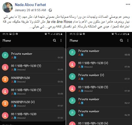 ندى ابو فرحات تتعرّض لتهديدات بسبب رسالة صوتية "بلا تهذيب" (فيديو)