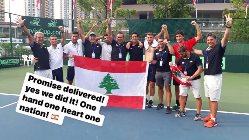 المنتخب اللبناني للتنس بعد التأهل إلى المجموعة الأولى عن منطقتي الأسيوية - الأوقيانية في كأس ديفيز