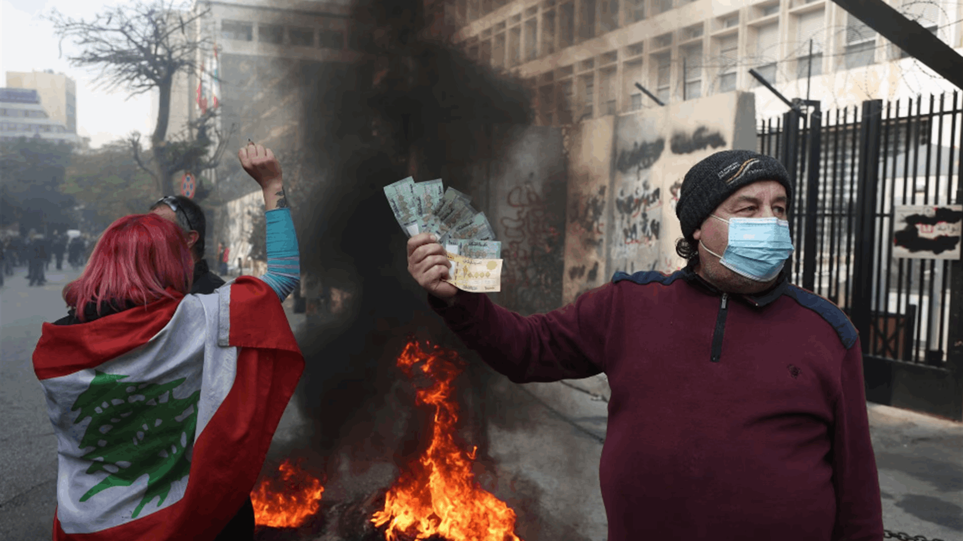 Lebanese protest record-low value of local currency