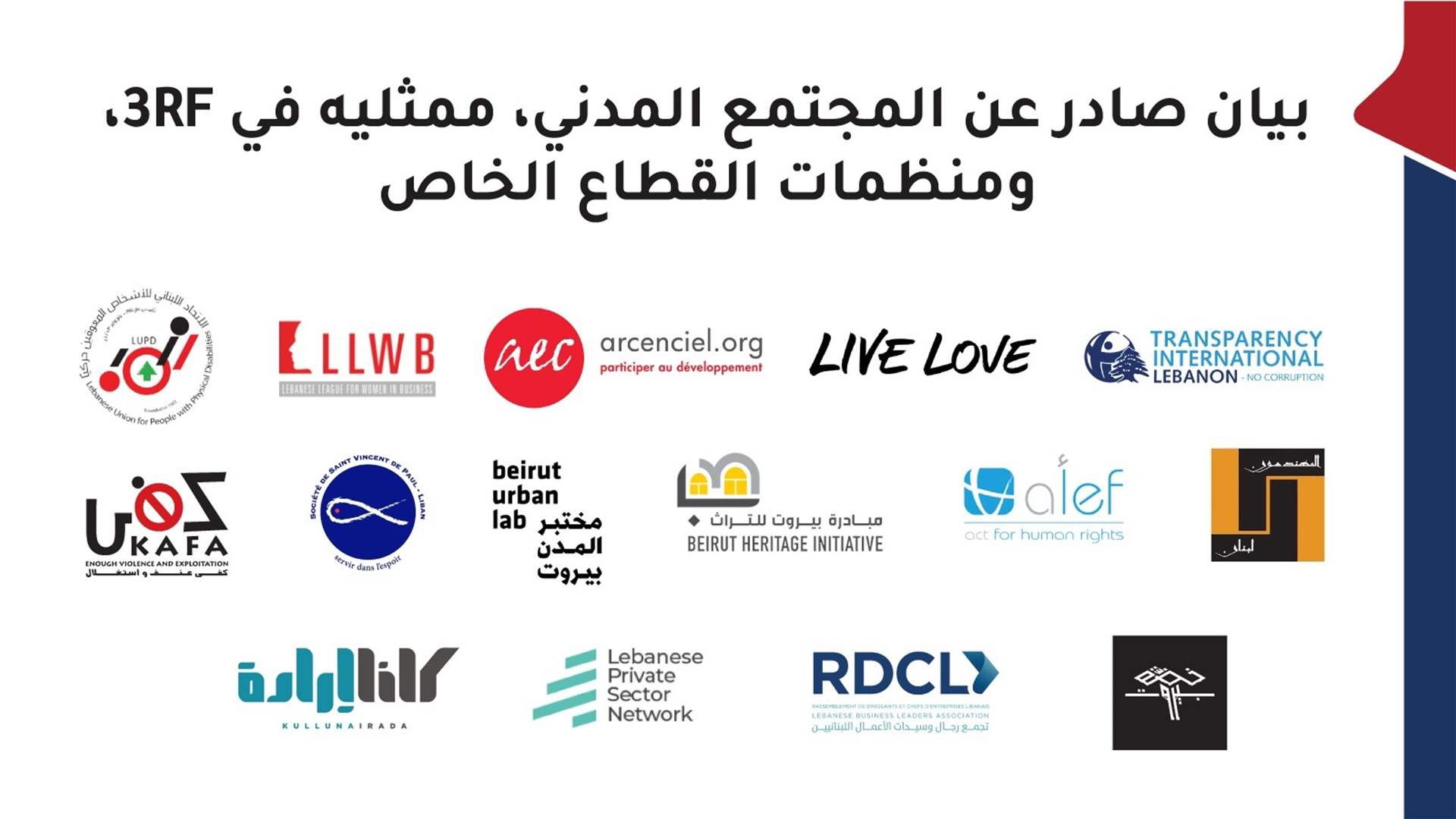 المجتمع المدني وممثلوه في 3RF ومنظمات القطاع الخاص: لتحالف قوي يدعم مبادرات تعزز الحوكمة ومنصة التفتيش المركزي IMPACT