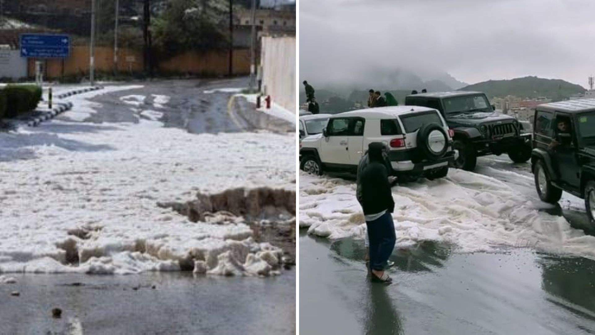In a rare scene, hail and snow cover some parts of Saudi Arabia 