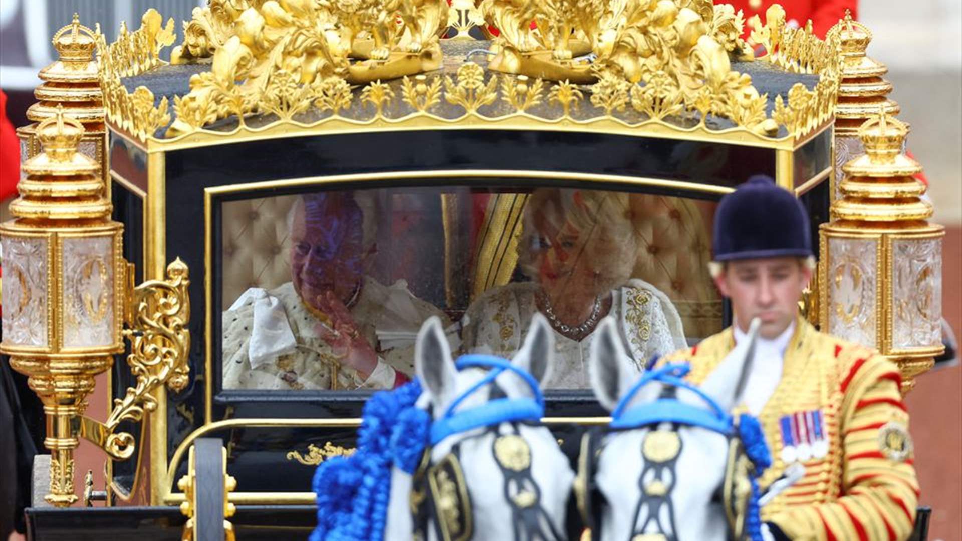 Charles and Camilla leave Buckingham Palace for Westminster Abbey