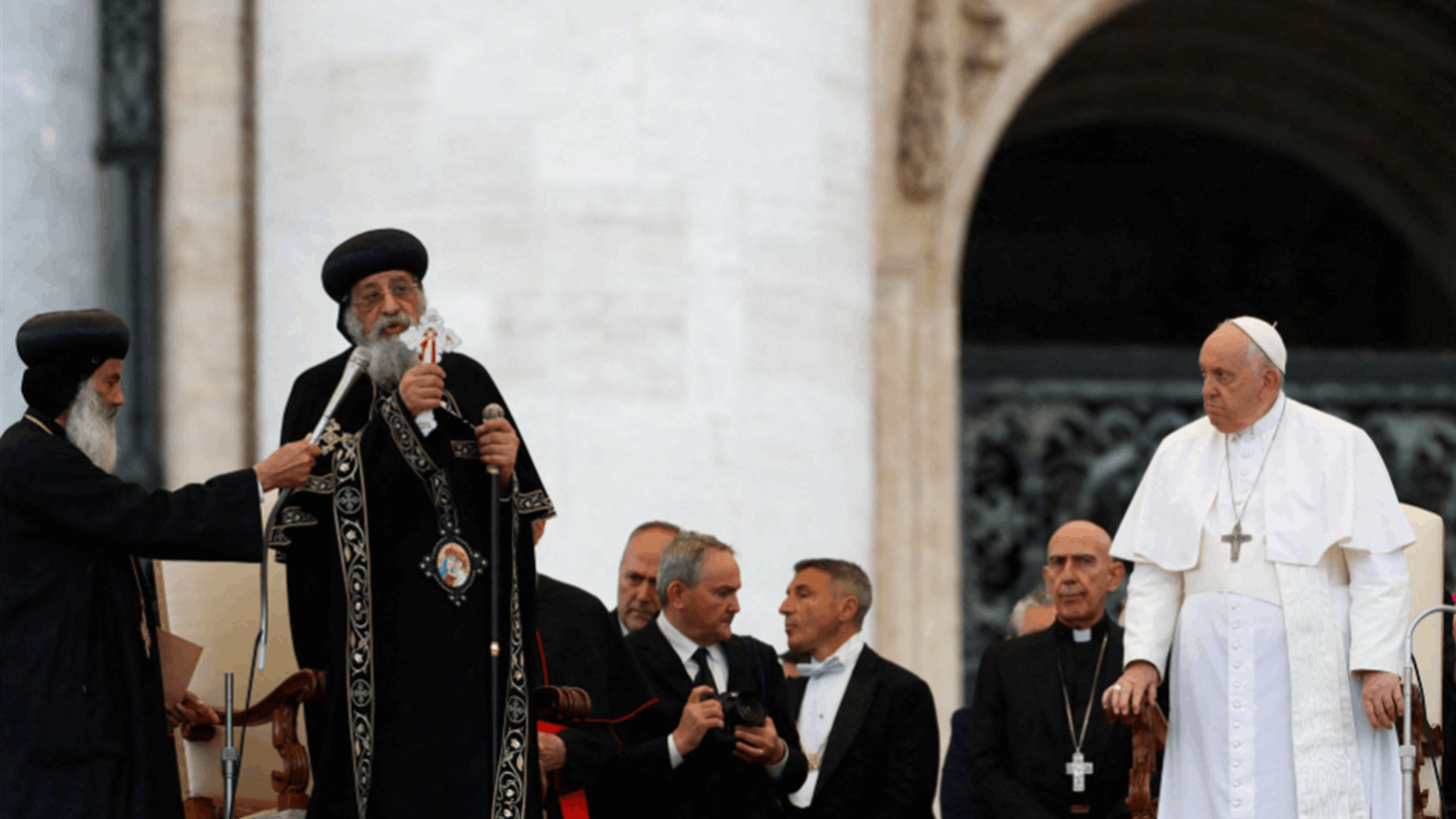 Rare day at Vatican as two popes share stage