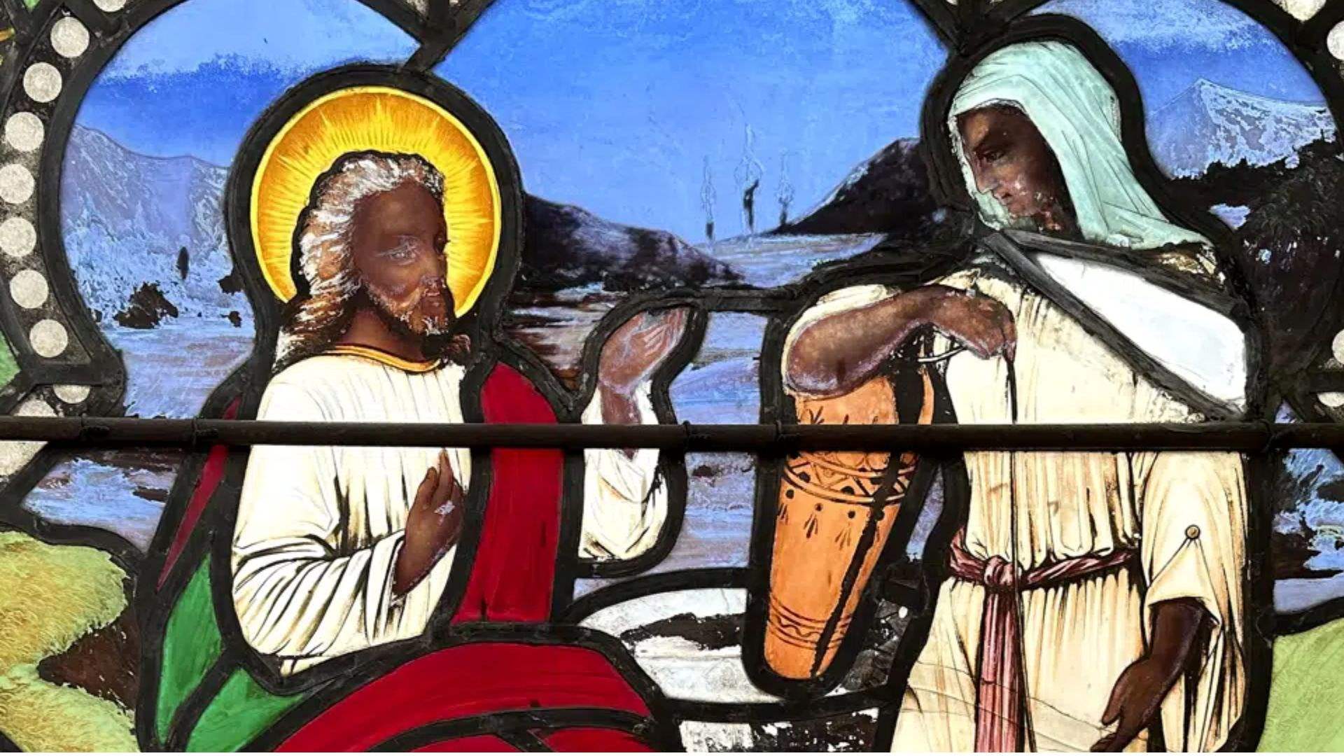 Stained glass window shows Jesus Christ with dark skin, stirring questions about race in New England