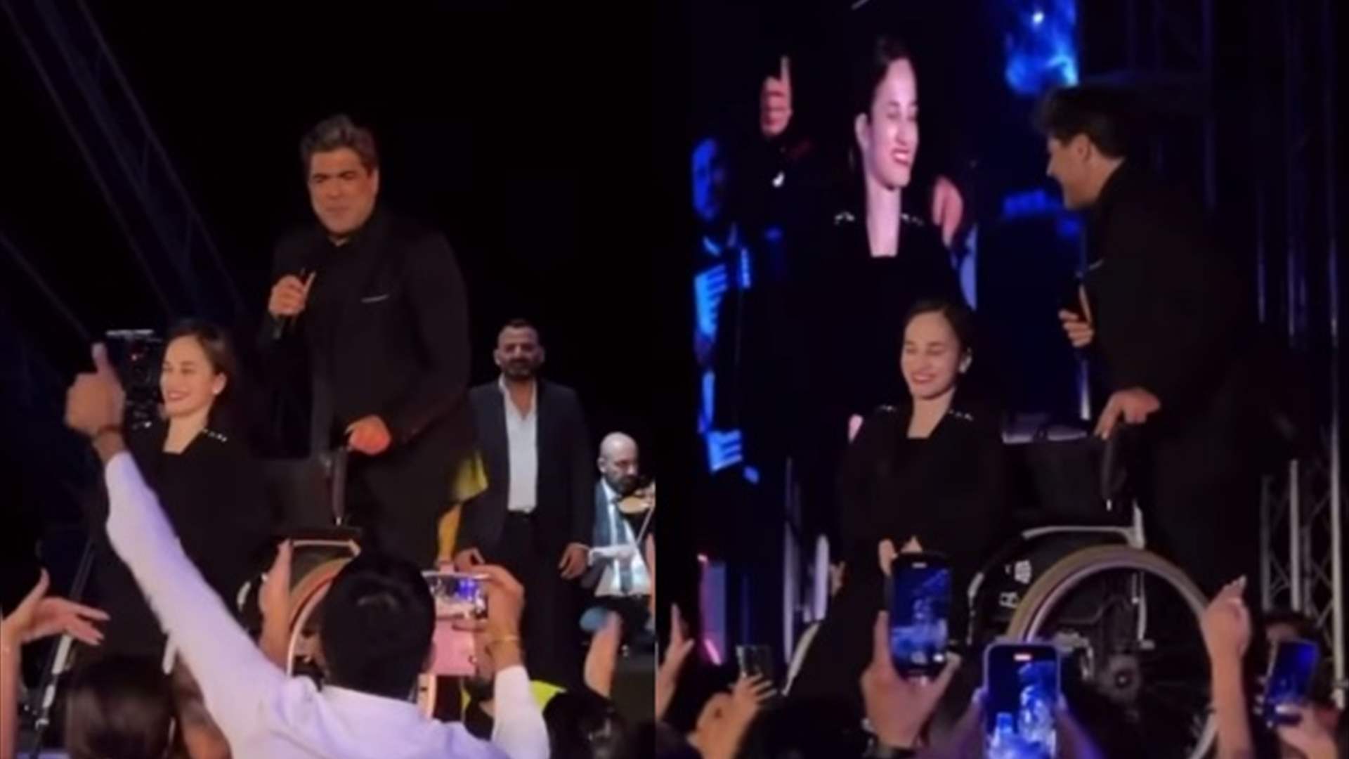 وائل كفوري يغنّي لفتاة ترافقه بالكرسي المتحرك على المسرح (فيديو)
