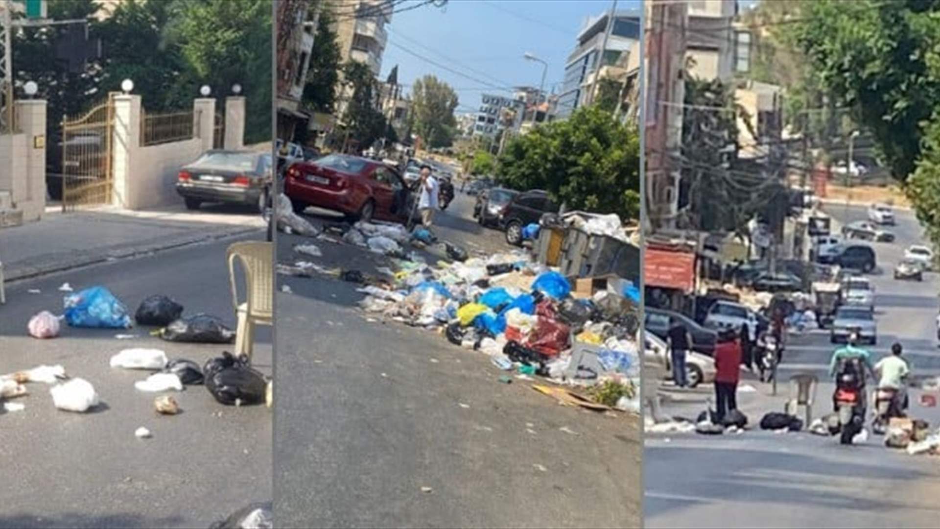 قطع طريق عام الهلالية بالنفايات