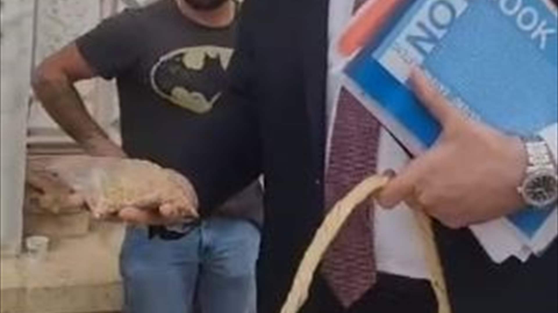 وزير الزراعة يصل الى السراي حاملاً سلة مليئة بأكياس القمح الطري (فيديو)