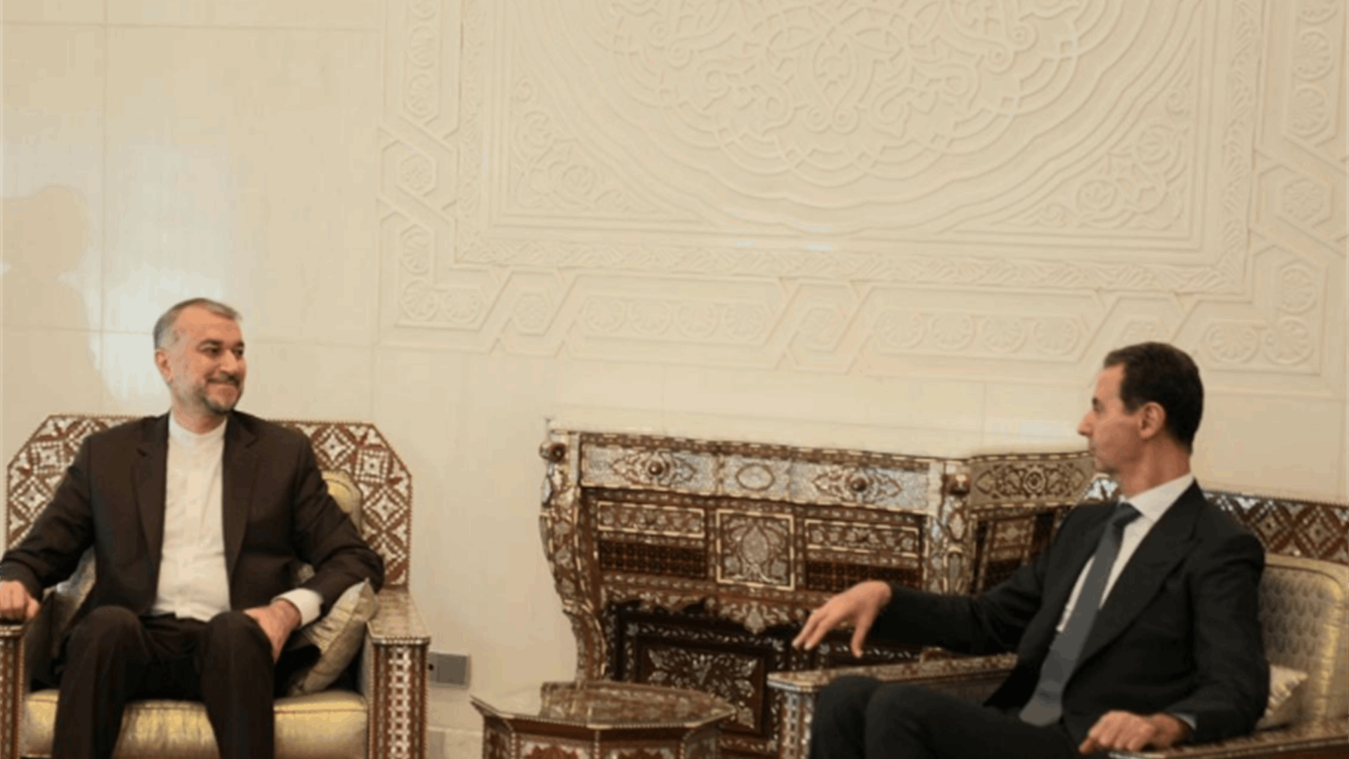 الاسد التقى وزير خارجية ايران... عبد اللهيان: لضرورة احترام جميع الأطراف لسيادة سوريا ووحدة أراضيها 