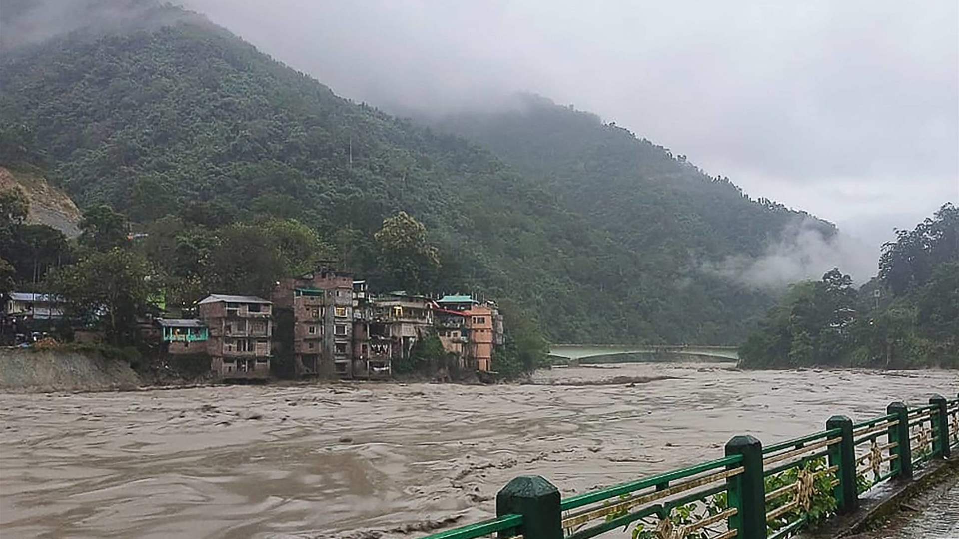 Flood in glacial lake in Himalayas in India