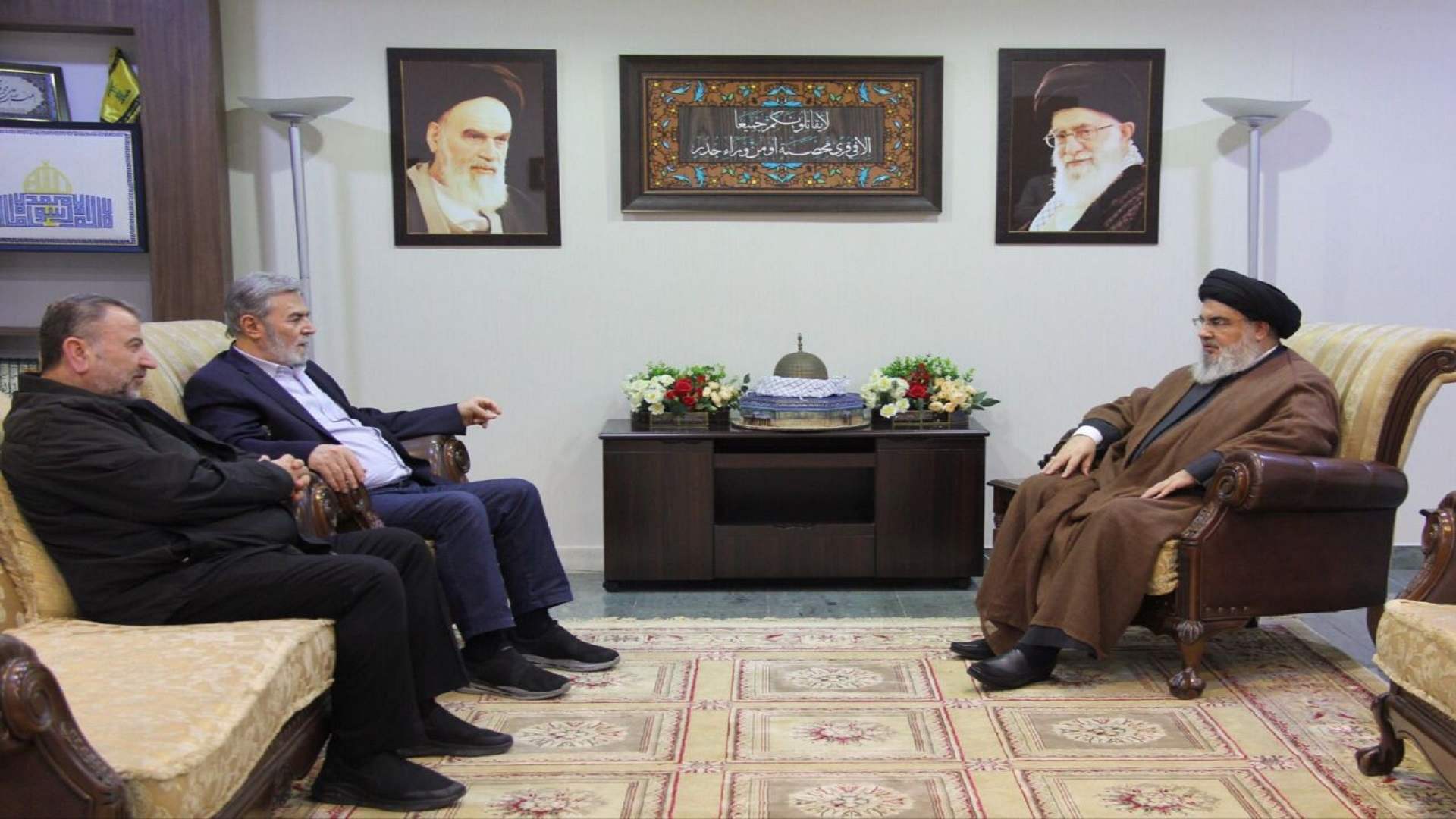 نصرالله عرض مع نخالة والعاروري الأحداث في غزة