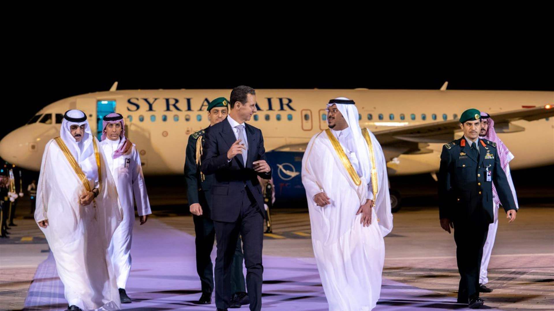 وصول الرئيس بشار الأسد إلى مطار الملك خالد بن عبد العزيز في الرياض وكان في استقباله نائب أمير منطقة الرياض الأمير محمد بن عبد الرحمن بن عبد العزيز آل سعود وأمين منطقة الرياض الأمير فيصل بن عبد العزيز بن عياف ومدير شرطة منطقة الرياض اللواء فهد المطيري
