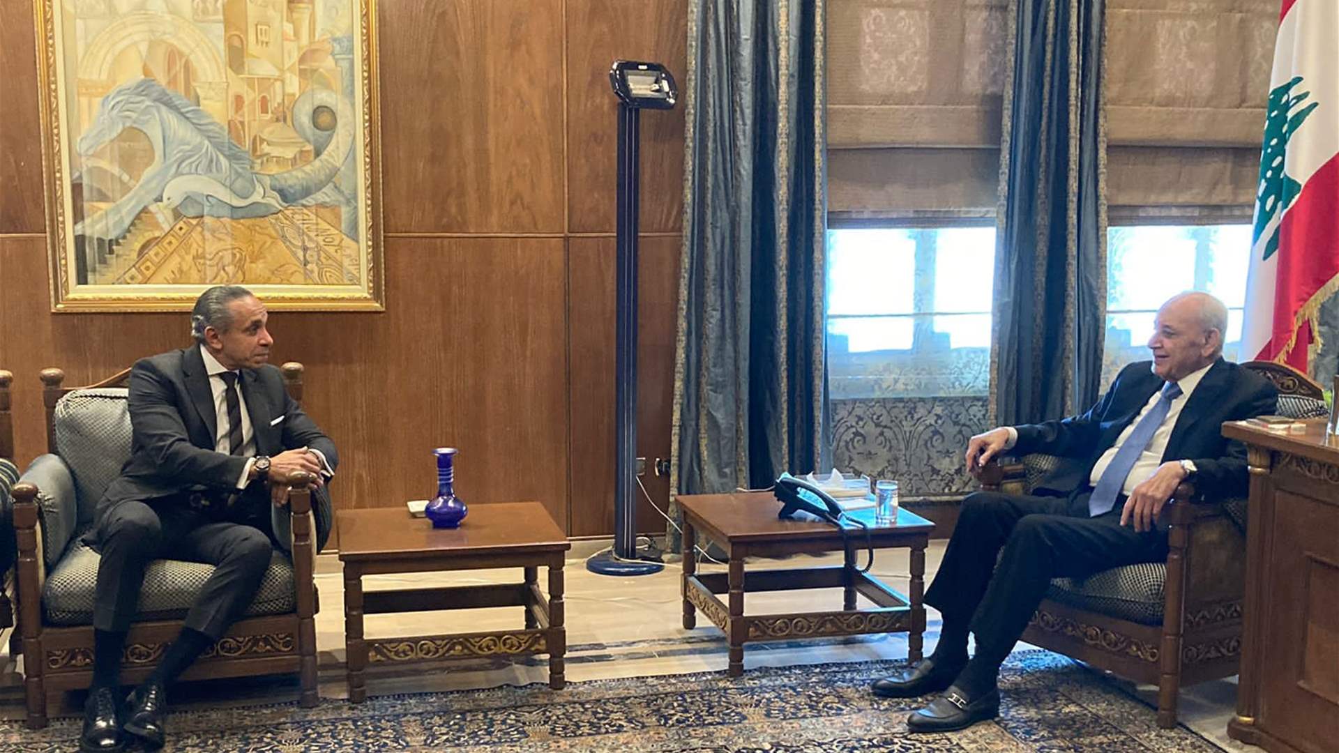 لقاء بين سفير جمهورية مصر العربية علاء موسي ورئيس مجلس النواب نبيه بري ومناقشة آخر المستجدات على الصعيد السياسي