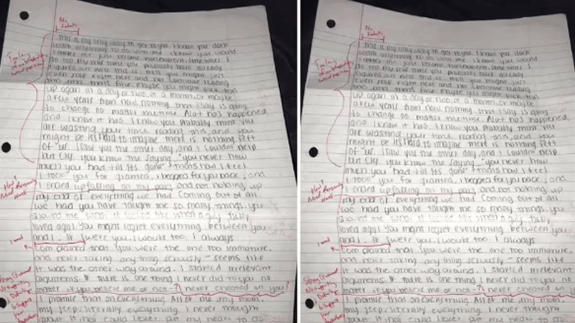 أرسلت له حبيبته رسالة اعتذار عن خيانتها... فنشرها مصححة مع ملاحظات باللون الأحمر!