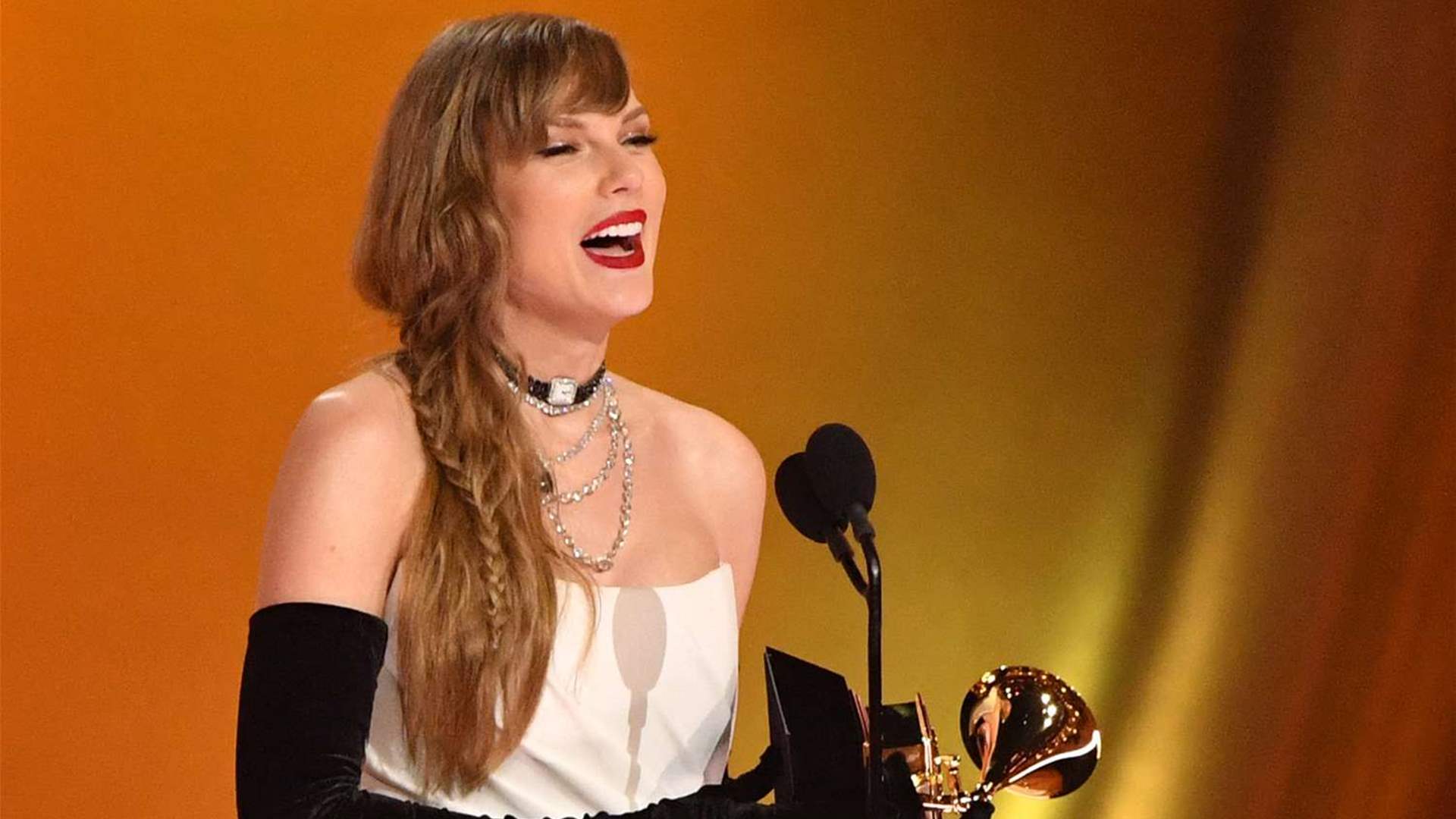 Taylor Swift sets record winning Grammy for album of the year for fourth time
