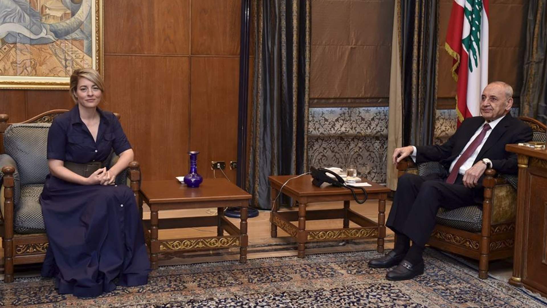 بري عرض الأوضاع مع وزيرة خارجية كندا واستقبل السفير الإيراني