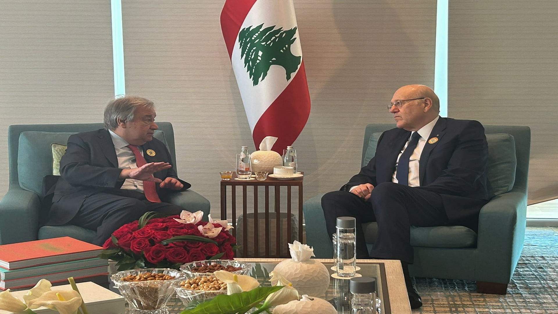 ميقاتي التقى غوتيريش: للضغط على اسرائيل لوقف عدوانها على جنوب لبنان وغزة