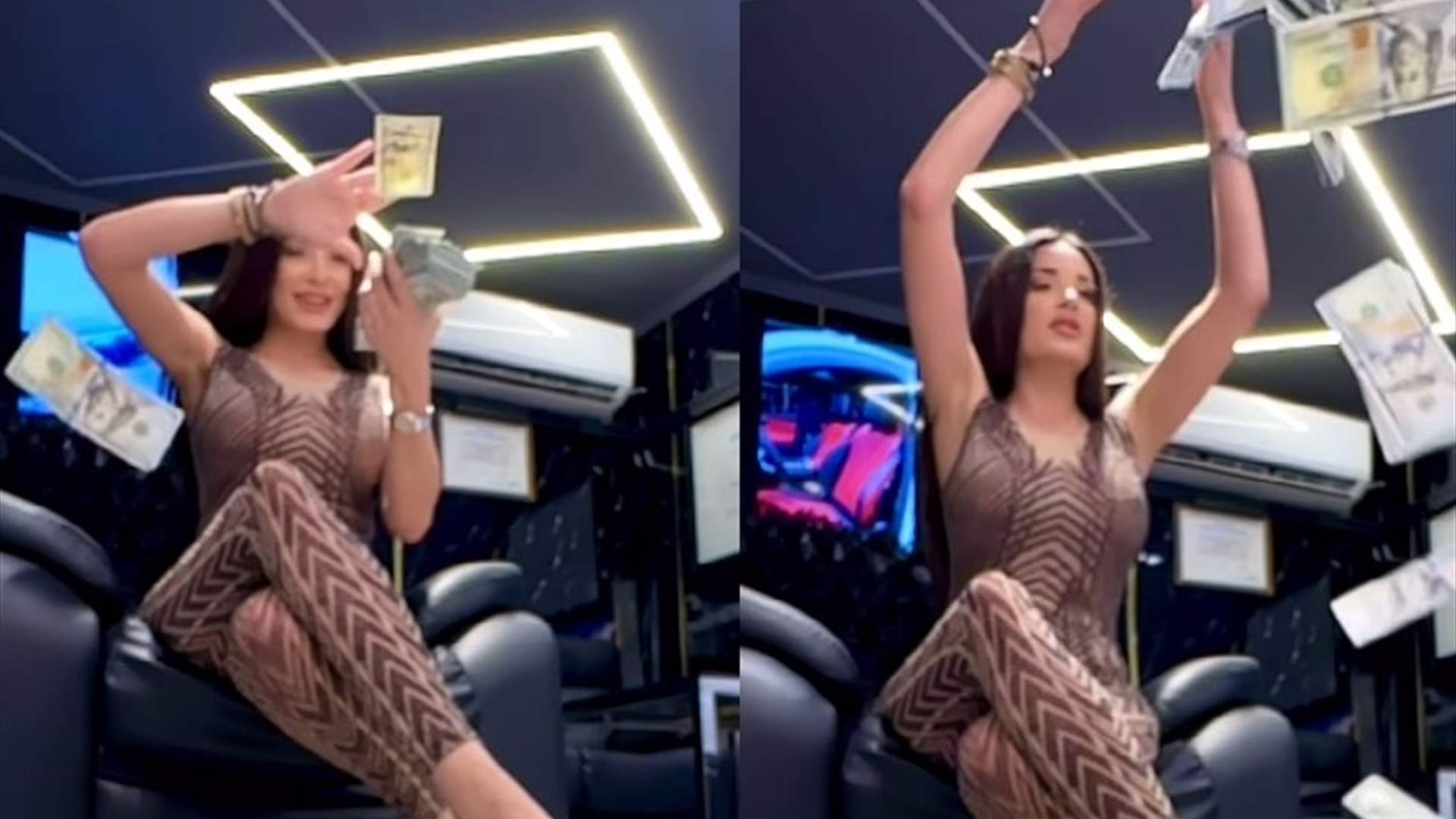 دومينيك حوراني تنثر رزمة من الدولارات على الأرض: فلوس تلعب بين أيديي (فيديو)