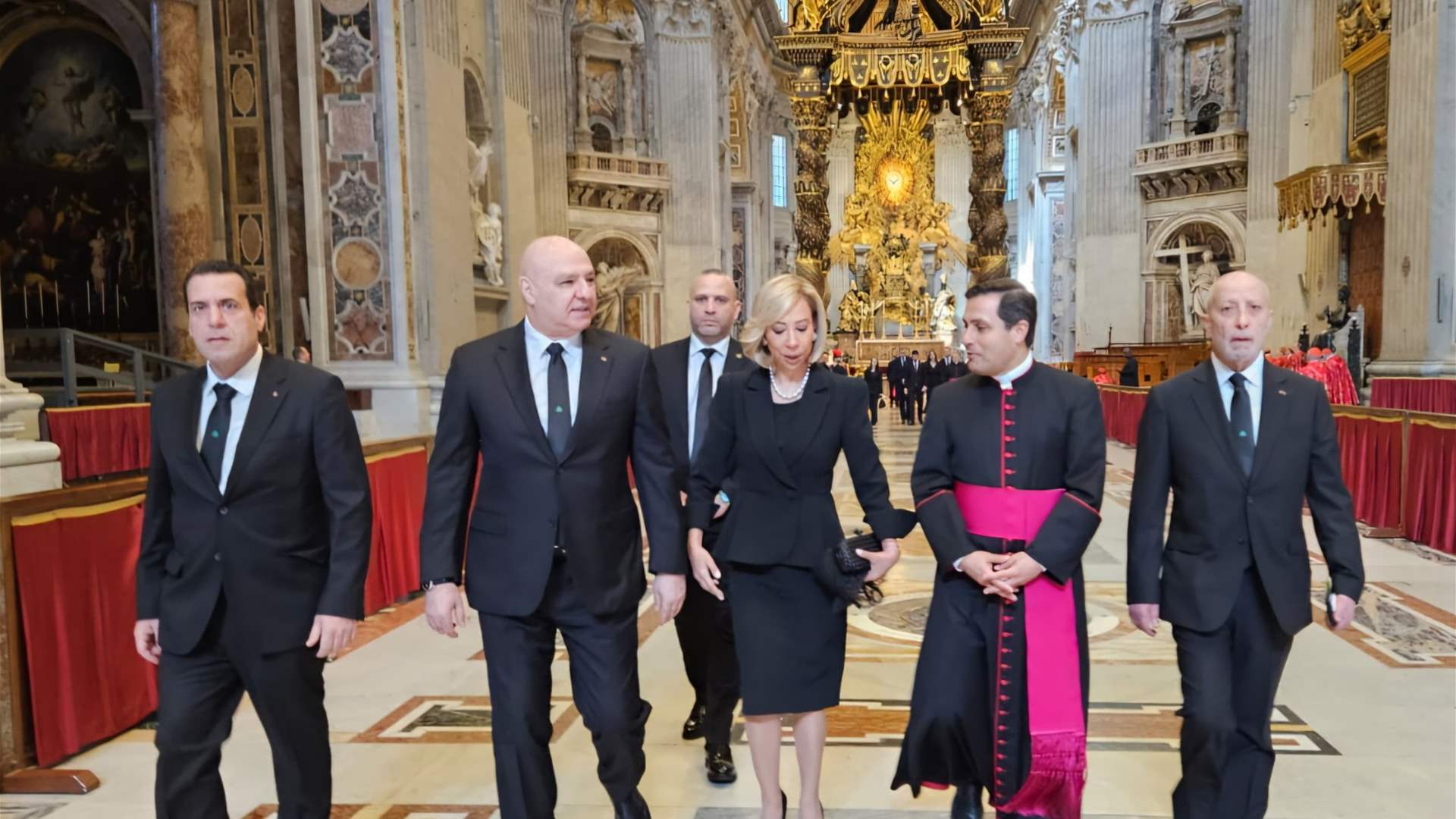 Lebanon&#39;s president and first lady meet world leaders during Pope Francis&#39; funeral 
