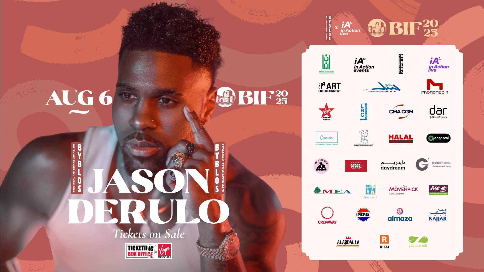Be ready to dance 💃 the night away on the beautiful beats of Jason Derulo! Don’t miss out on this event as part of the Byblos International Festival. Get your tickets now