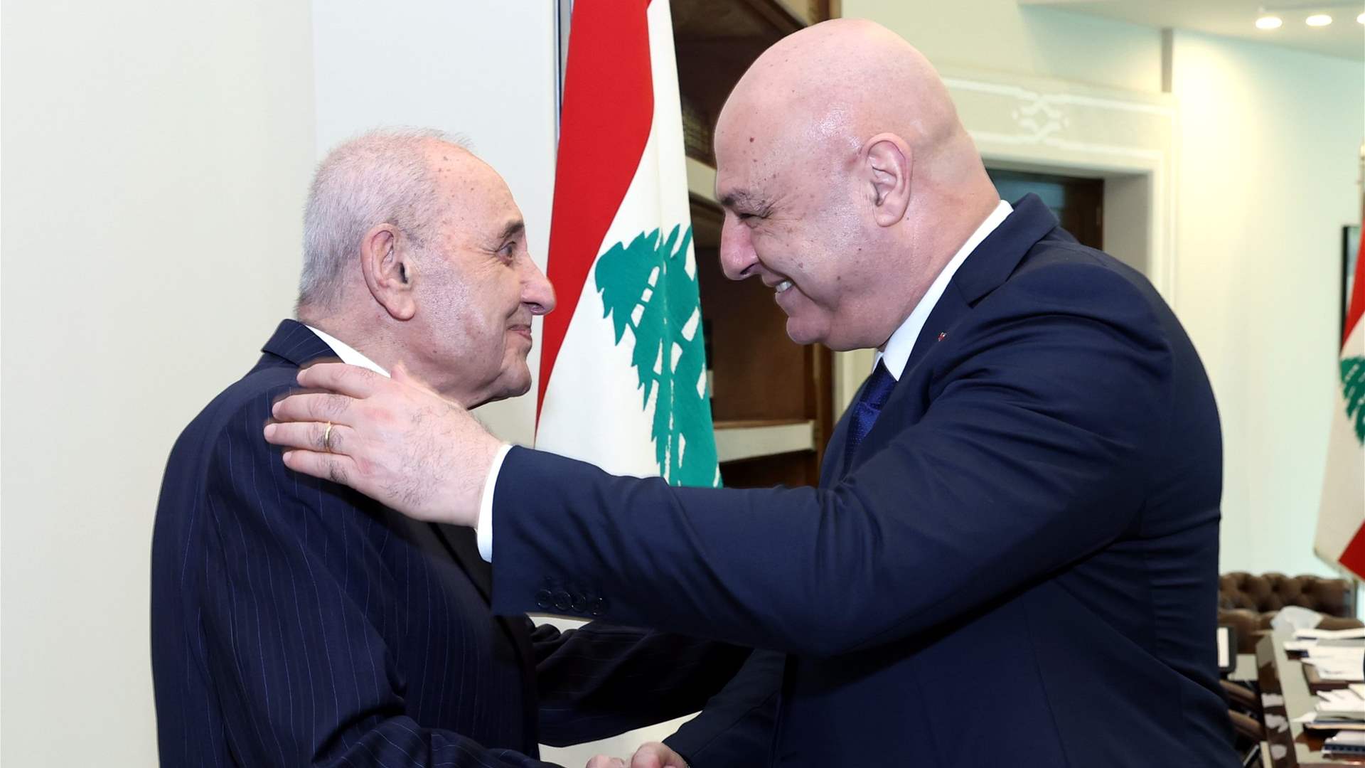 Speaker Berri leaves Baabda Palace after meeting Aoun, says ‘everything is fine’
