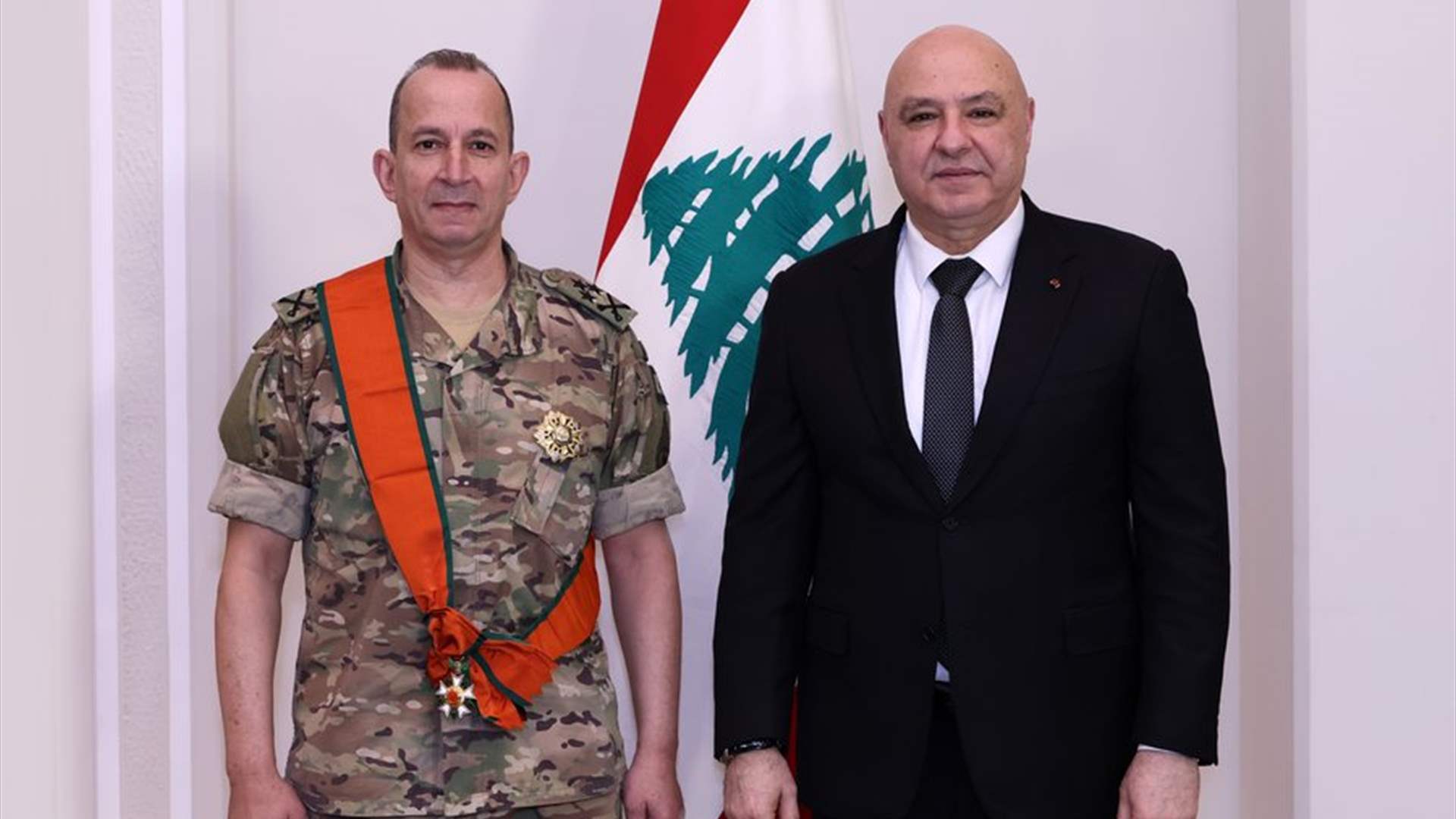 President Aoun awards army chief National Order of the Cedar, reviews security across Lebanon