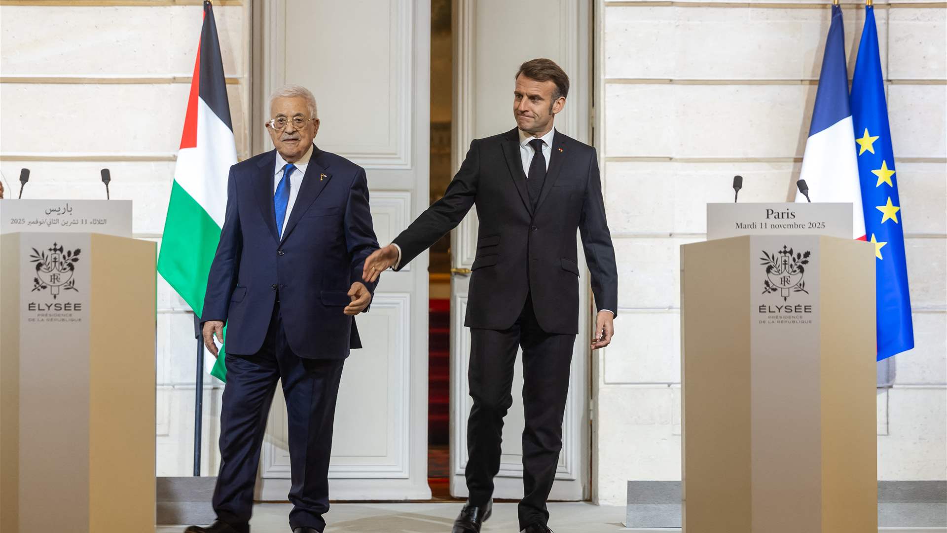 ماكرون يؤكد لعباس أن مشاريع الضم الإسرائيلية في الضفة الغربية المحتلة &quot;خط أحمر&quot;