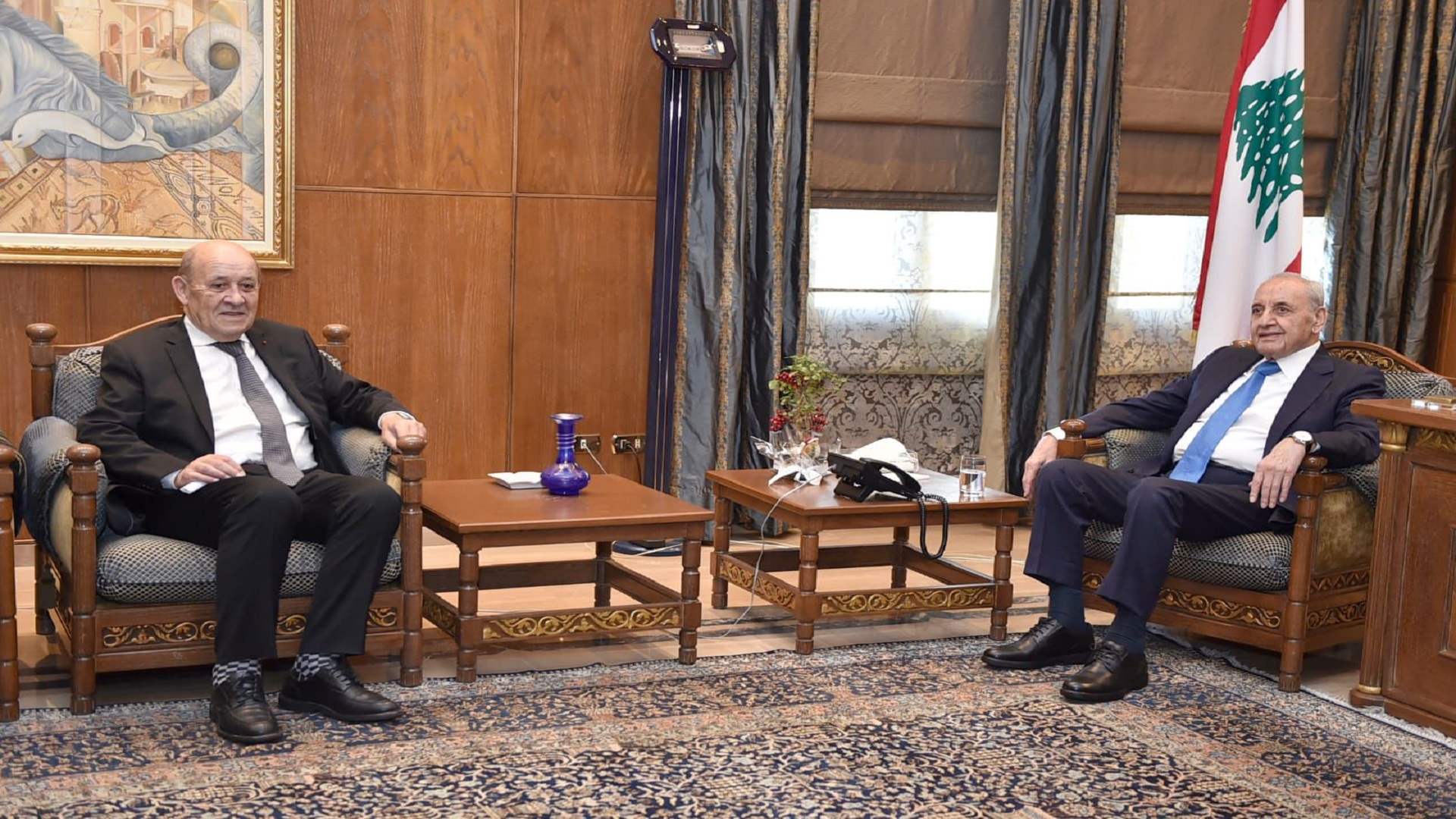 Speaker Berri meets French Envoy Le Drian for talks on escalating regional developments