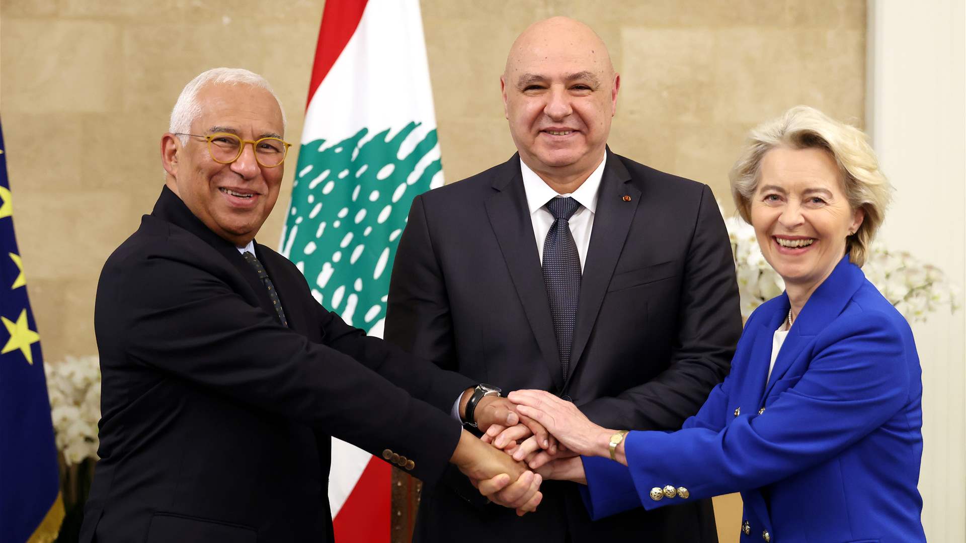 عون أجرى محادثات مع كوستا وفون دير لاين ودعا أوروبا إلى إلزام إسرائيل احترام اتفاق وقف الاعمال العدائية