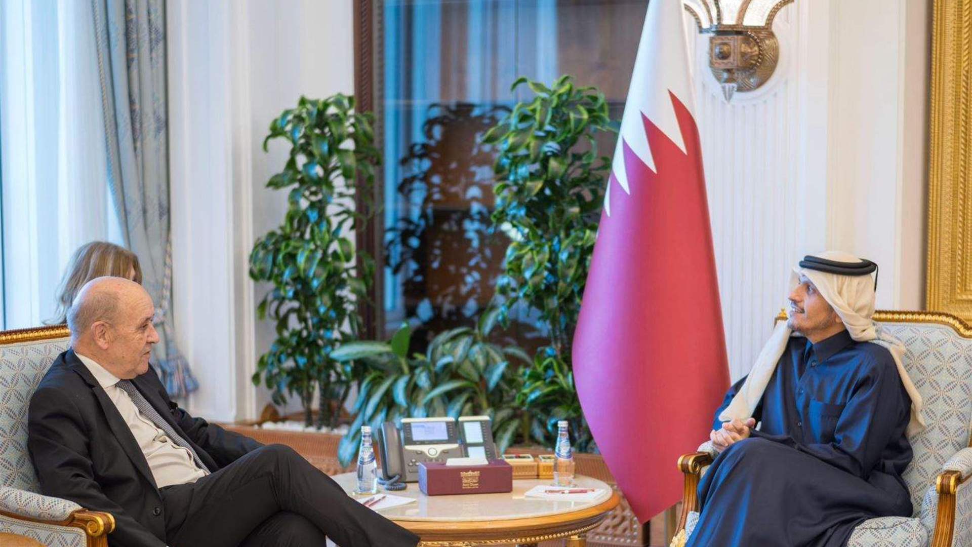 تصريحات قاسم بين لودريان ورئيس مجلس الوزراء القطري (الأنباء الإلكترونية)