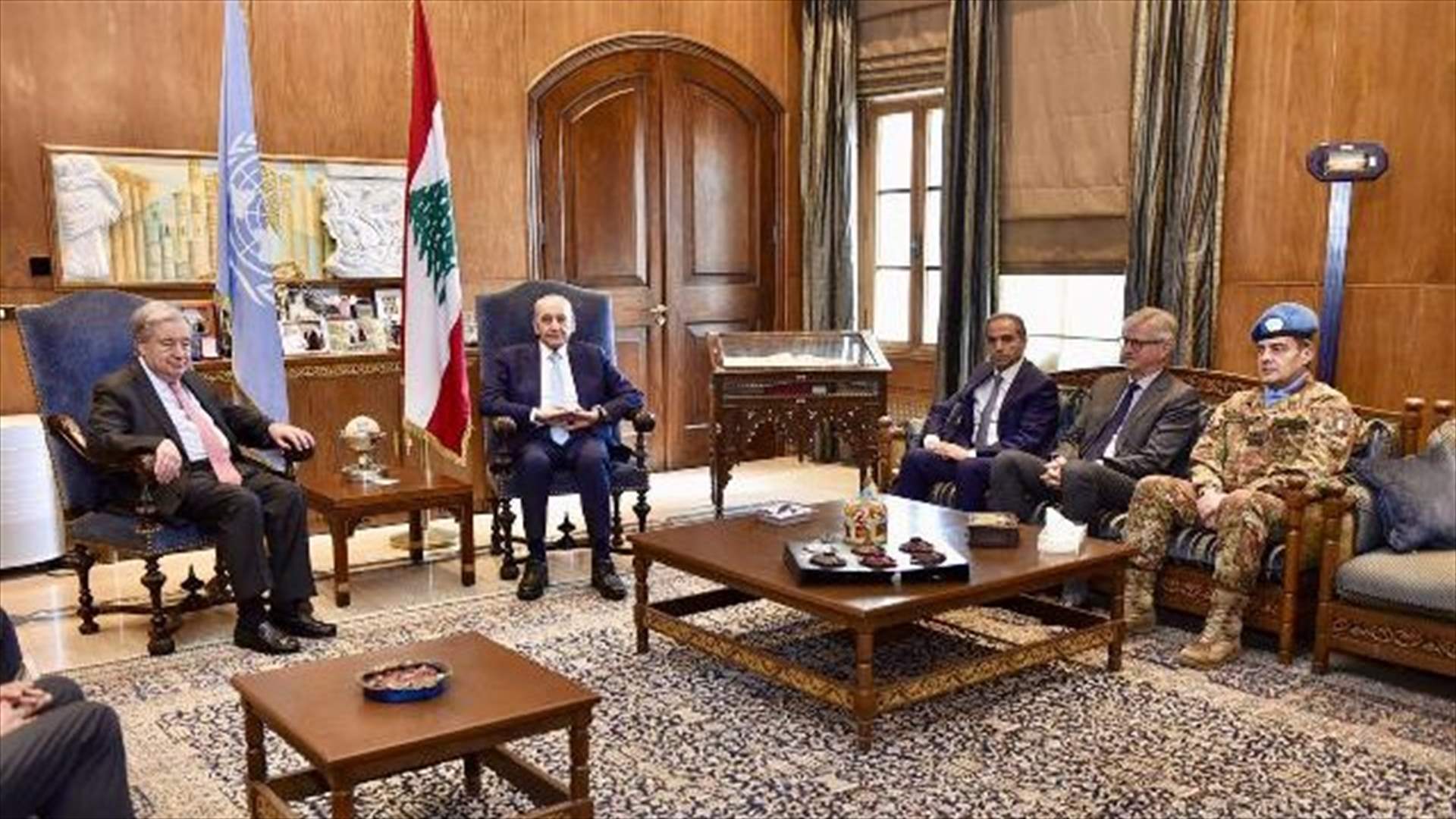 بري تابع مع غوتيريش تطورات الاوضاع في لبنان والمنطقة: لإلزام إسرائيل وقف عدوانها وتطبيق إتفاق تشرين الثاني