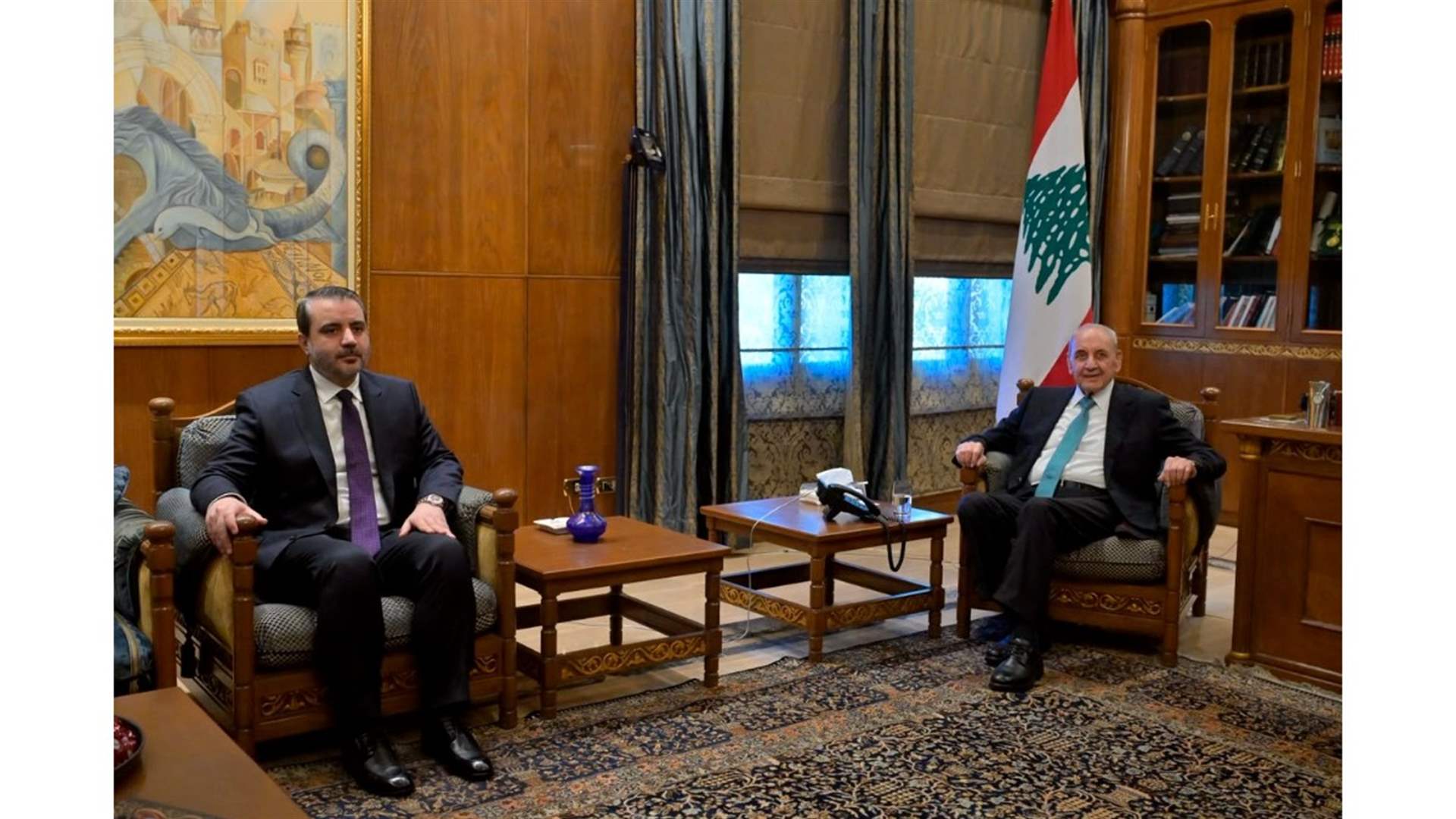 الشيباني بعد لقائه بري: بحثنا في تطوير العلاقات اللبنانية- السورية... وإذا اقتضت المصلحة للقاء حزب الله فنحن منفتحون