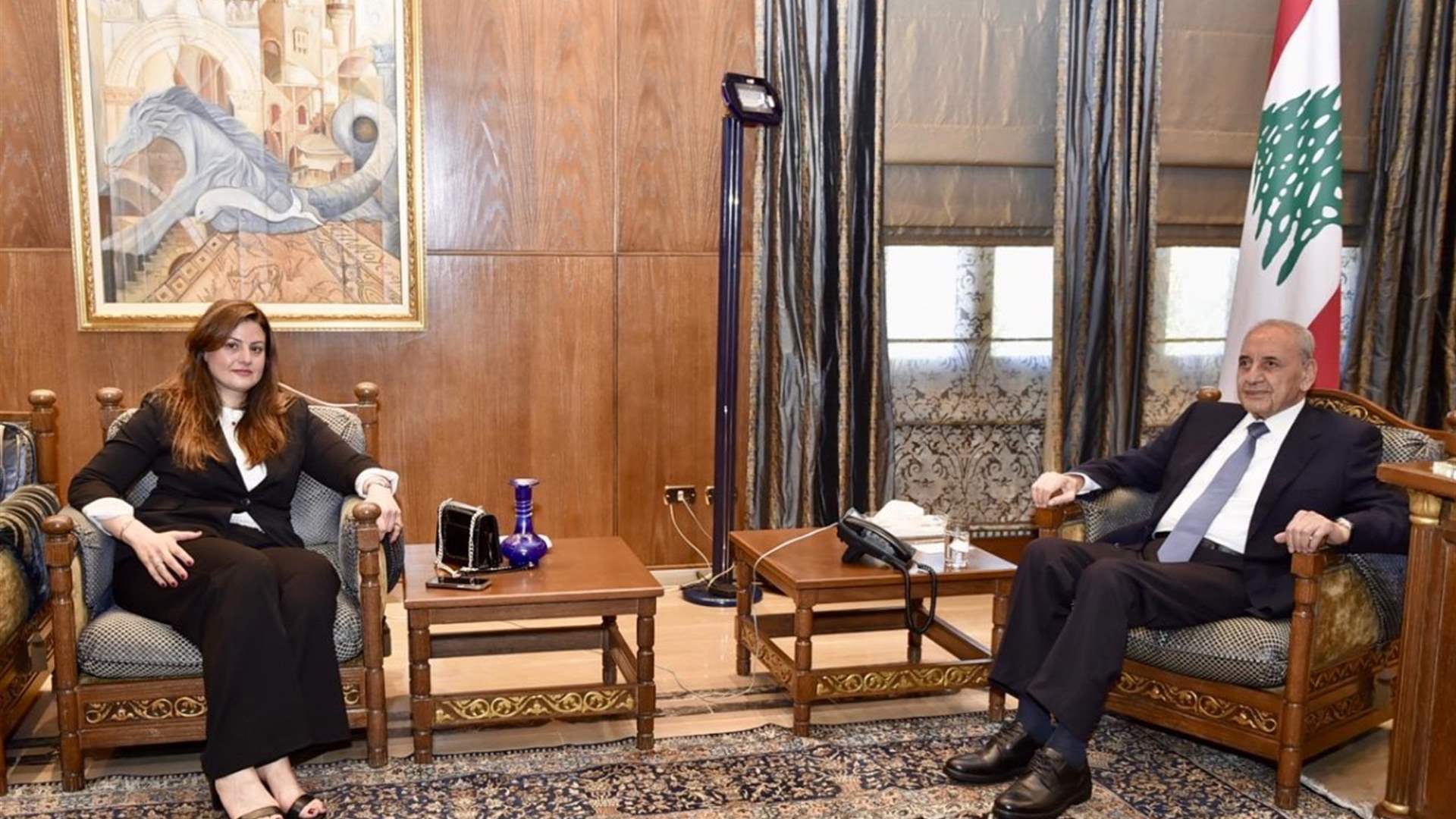 بري عرض المستجدات مع نقيب الصحافة وسفيرة النرويج والمديرة العامة للشؤون الاجتماعية