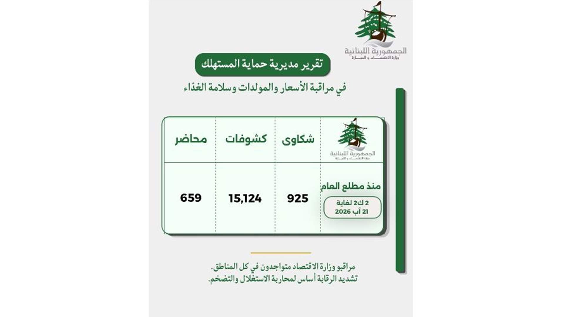 وزارة الاقتصاد: نحو 50% من مجموع محاضر الضبط استهدفت المولدات الكهربائية