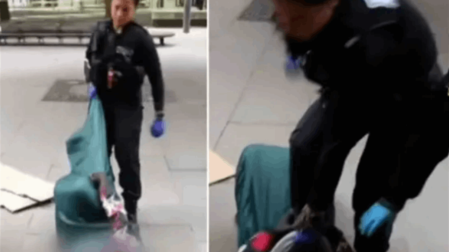 شرطية سحبت رجلاً بلا مأوى من كيس نومه وداست على بطنه... وهذا ما حصل! (فيديو)