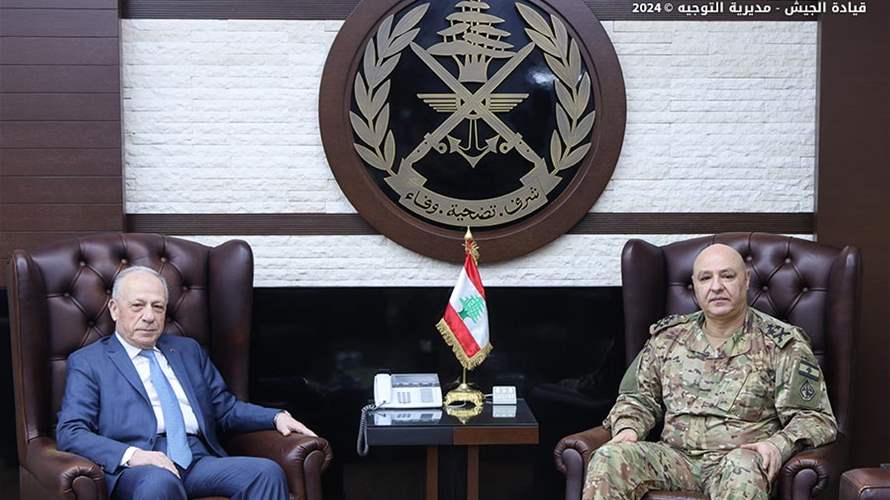  قائد الجيش استقبل وزير الدفاع الوطني موريس سليم الذي عايده بمناسبة عيد الفصح المجيد 