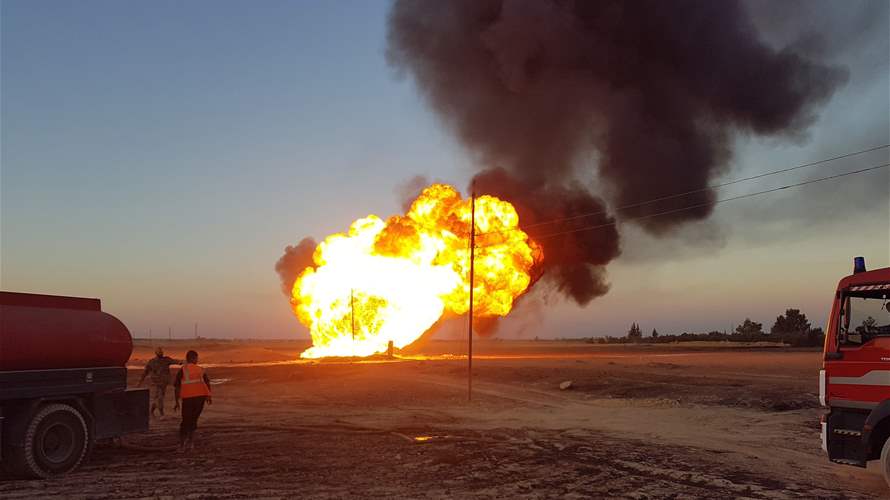Fire in crude oil pipeline east of Furqlus in Syria