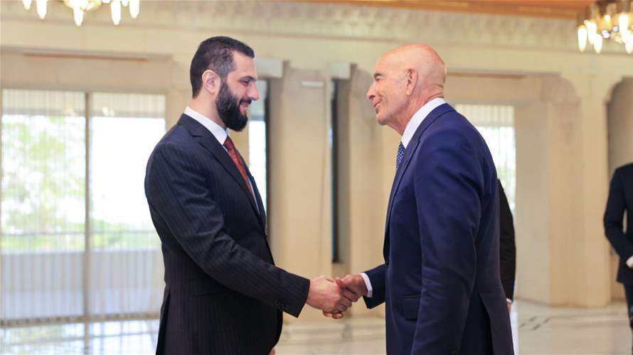 الرئيس السوريّ أحمد الشرع يستقبل المبعوث الخاص للولايات المتحدة الأميركية إلى سوريا توماس باراك والوفد المرافق له في قصر الشعب في العاصمة دمشق