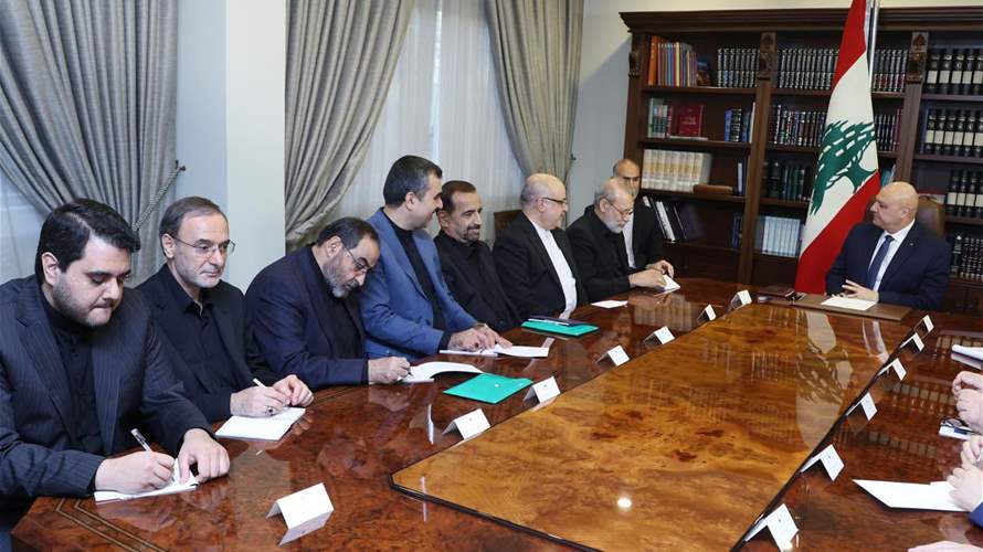 الرئيس عون استقبل أمين المجلس الأعلى للأمن القوميّ الإيرانيّ علي لاريجاني مع وفد ضم مسؤلين ومستشارين والسفير الإيرانيّ لدى لبنان