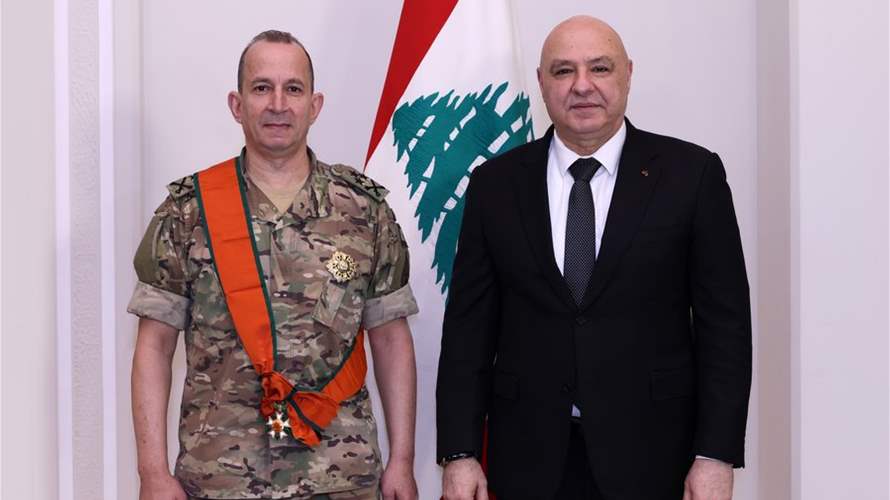 President Aoun awards army chief National Order of the Cedar, reviews security across Lebanon