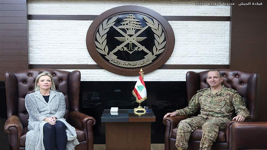قائد الجيش العماد رودولف هيكل استقبل المنسقة الخاصة للأمم المتحدة في لبنان جينين هينيس-بلاسخارت والبحث تناول الأوضاع العامة في لبنان والمنطقة     