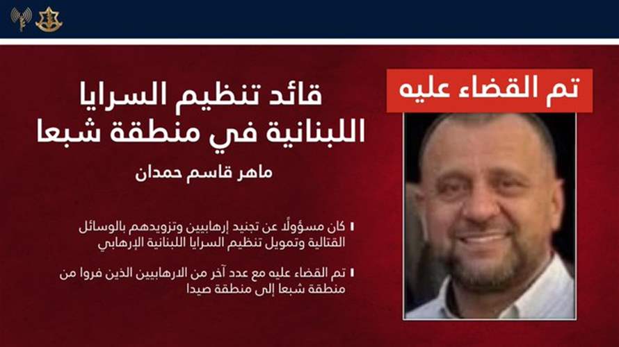 Israeli army: Lebanese Resistance Brigades leader killed in strike near Sidon