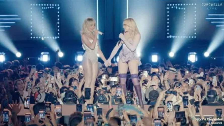 بلباس جريء... مادونا تُفاجئ جمهور مهرجان كوتشيلا مع سابرينا كاربنتر (فيديو)