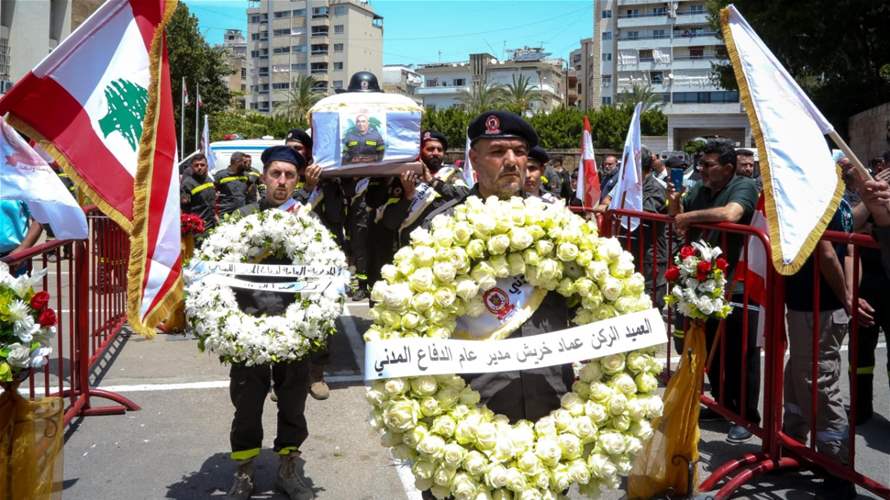 المديرية العامة للدفاع المدني شيعت الشهيدين نورا وجابر في سرايا صيدا وخريش أكد "البقاء على عهدهما ورسالتهما في تقديم التضحيات"
