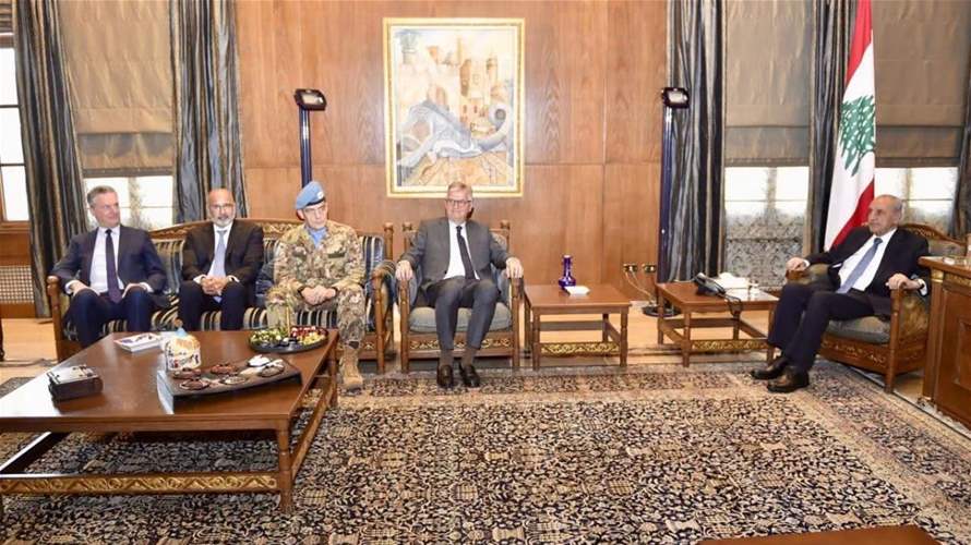 الرئيس بري التقى لاكروا في حضور أبانيارا وريزا: الموقف الرسمي موحد لجهة التمسك بوجود "اليونيفيل" ولبنان مستمر بمساعيه لصون حقوقه السيادية وحماية حدوده وتحرير أرضه