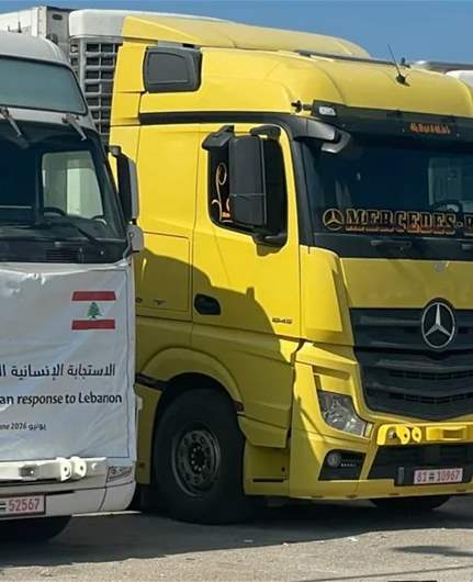 First UAE humanitarian aid convoy reaches Lebanon with 29 trucks