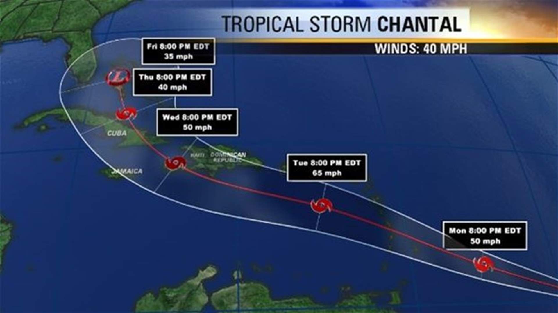 Tropical Storm Chantal swirls toward eastern Caribbean