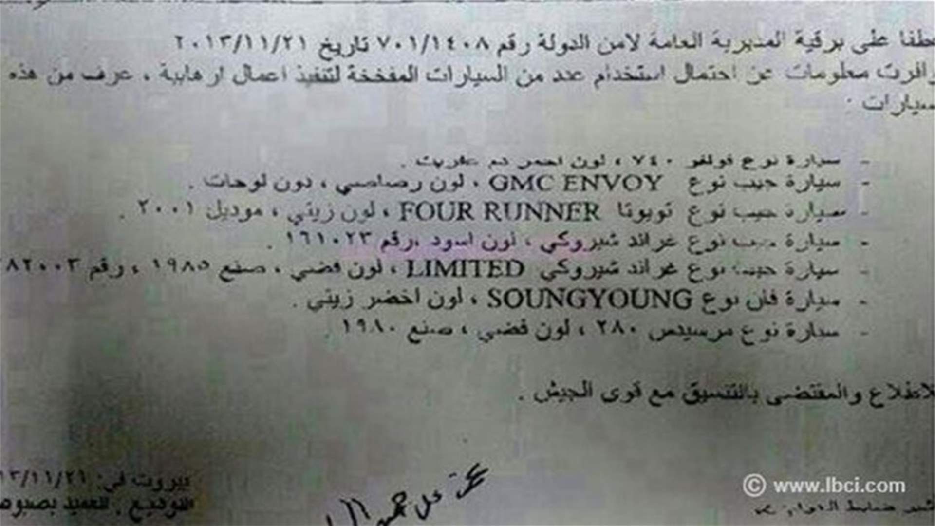 لائحة بـ 7 سيارات مفخخة دخلت لبنان