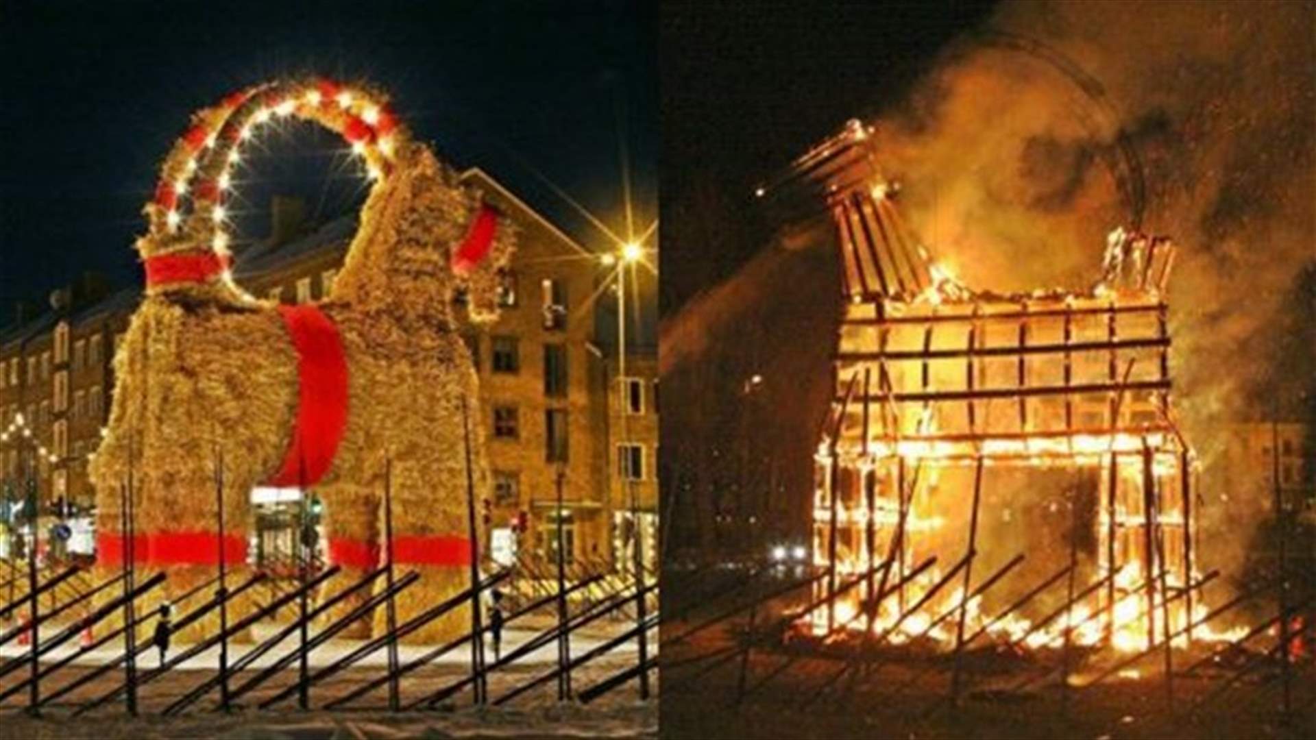 Swedish Christmas goat engulfed in flames - again