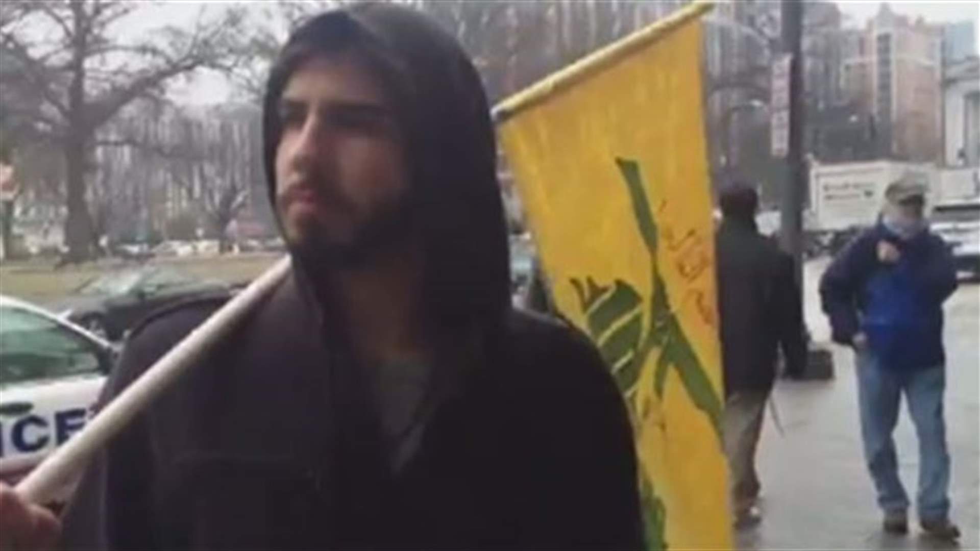 Hezbollah flags hoisted outside AIPAC headquarters in Washington